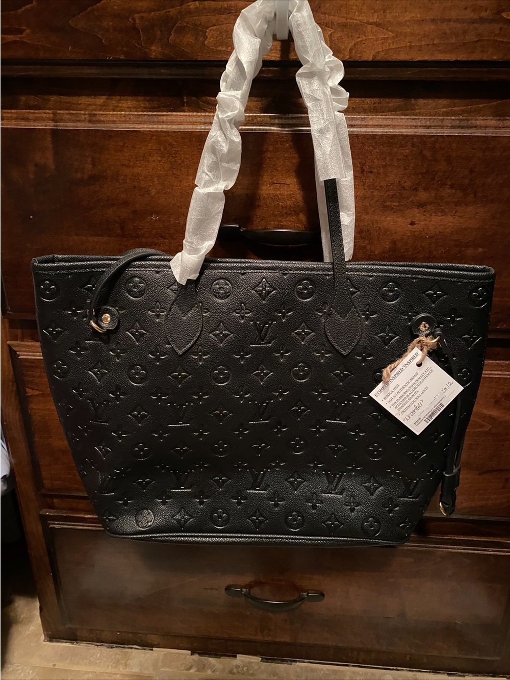 Inspired Black Embossed Monogram Tote